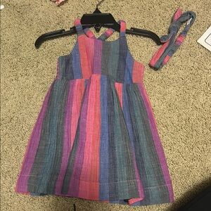 Pink and Purple Pleated Sleeveless Halter Sundress And Headband